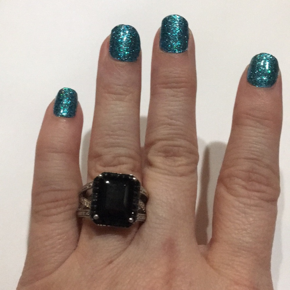 .925 Sterling Silver Black Spinel Ring Sz 8
